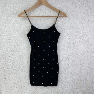 Scarlett Nite Black Gold Studded Spaghetti Strap Mini Dress Sz 3 VTG 90s Iconic